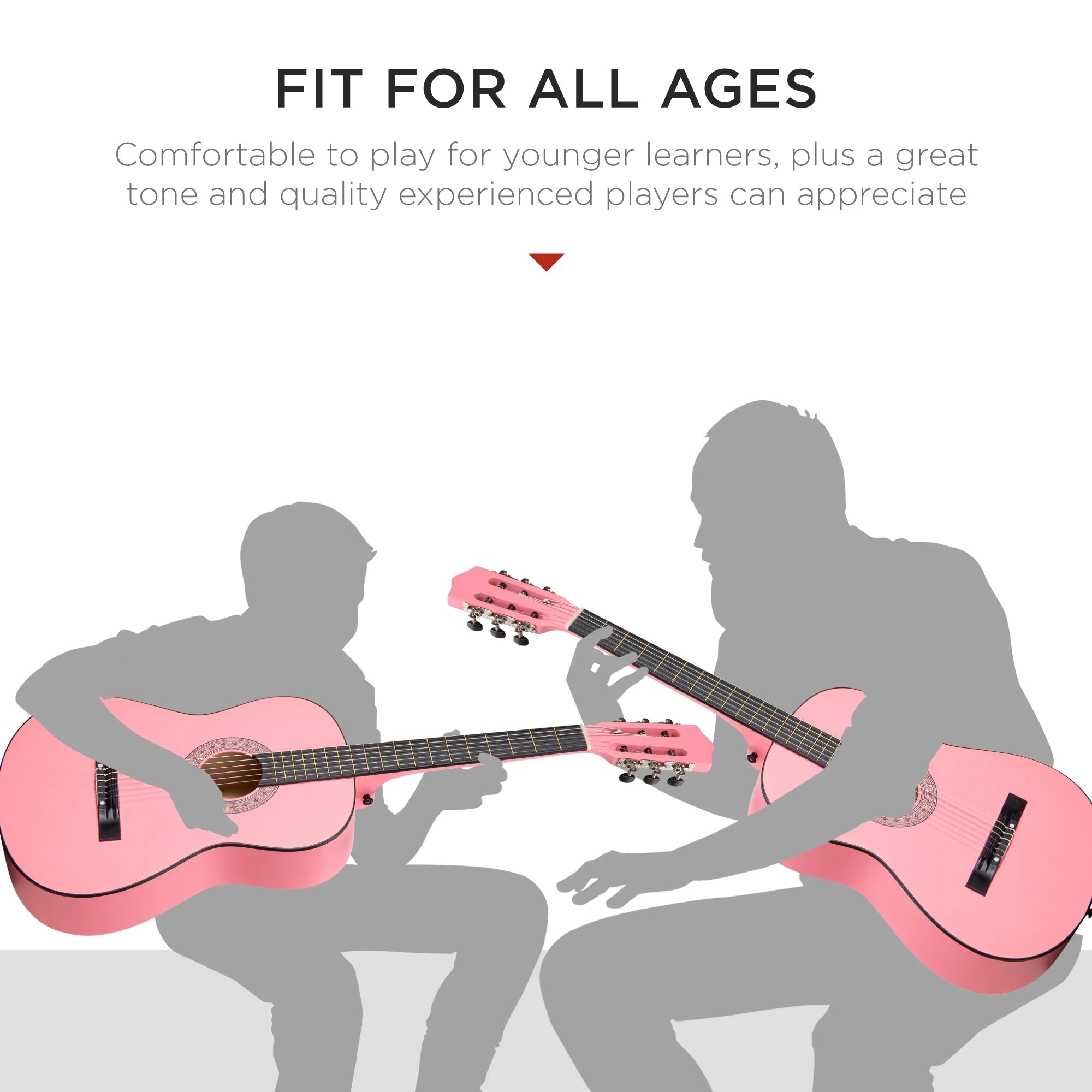 38In Beginner Acoustic Guitar Starter Kit W/ Gig Bag, Strap, Extra Strings - Pink