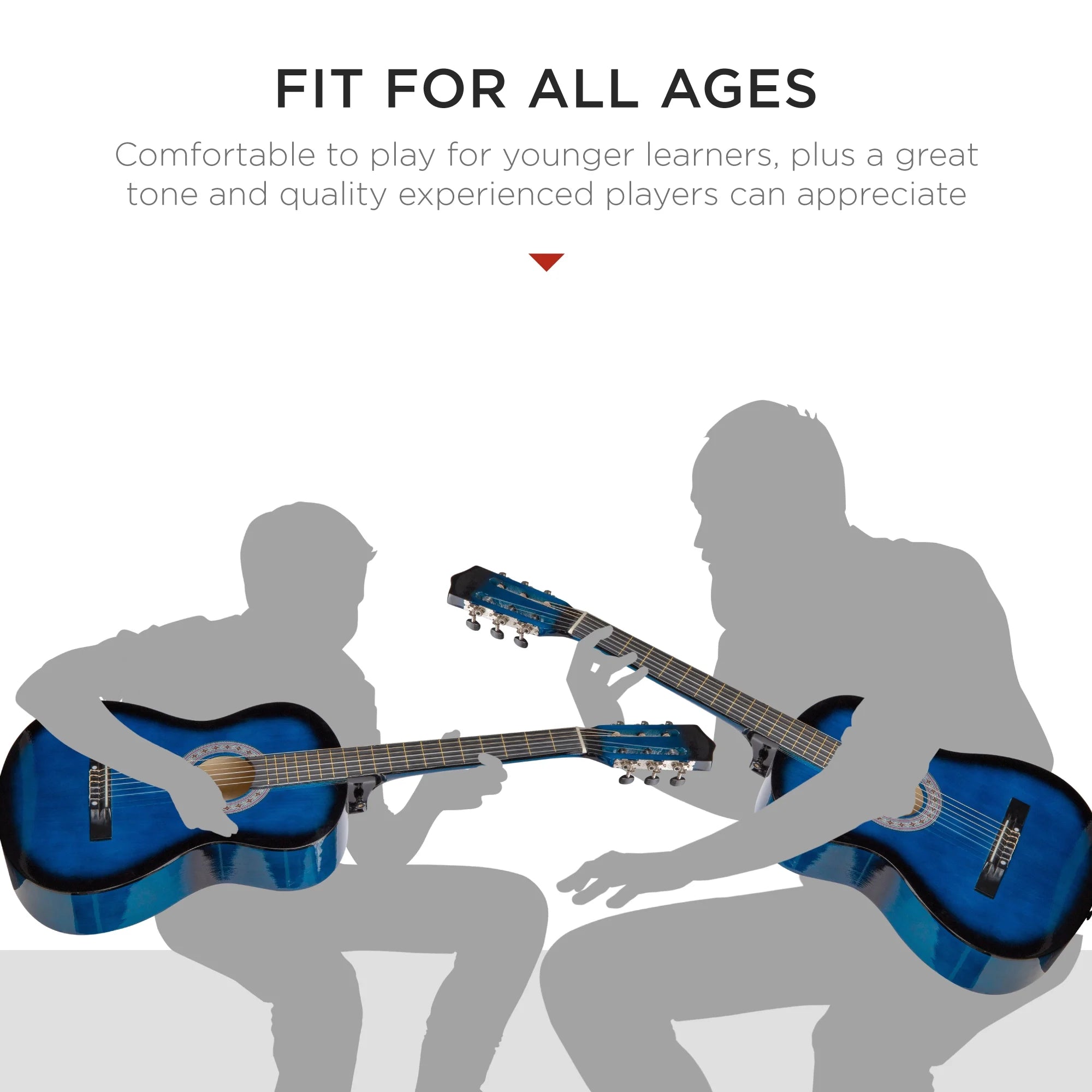 38In Beginner Acoustic Guitar Starter Kit W/ Gig Bag, Strap, Extra Strings - Blue