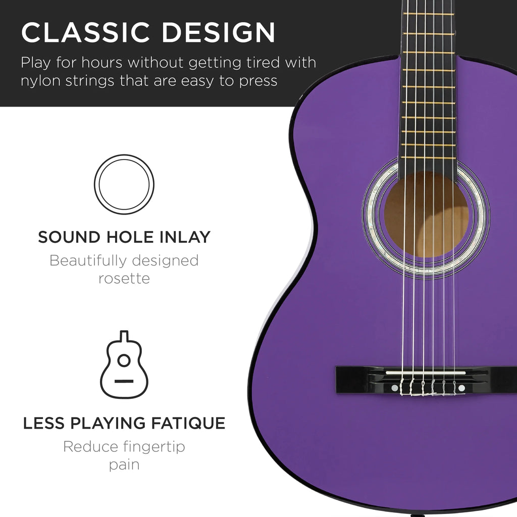 38In Beginner Acoustic Guitar Starter Kit W/ Gig Bag, Strap, Extra Strings - Purple