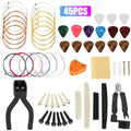 Guitar Accessories Kit, 45Pcs Guitar Tool Replacement W/ Guitar Strings, Guitar Picks, Guitar Nut/Saddle, 3-In-1 Restring Tool, Guitar Hanger, Bridge Pin for Acoustic/Electric Guitar, Bass, Banjo