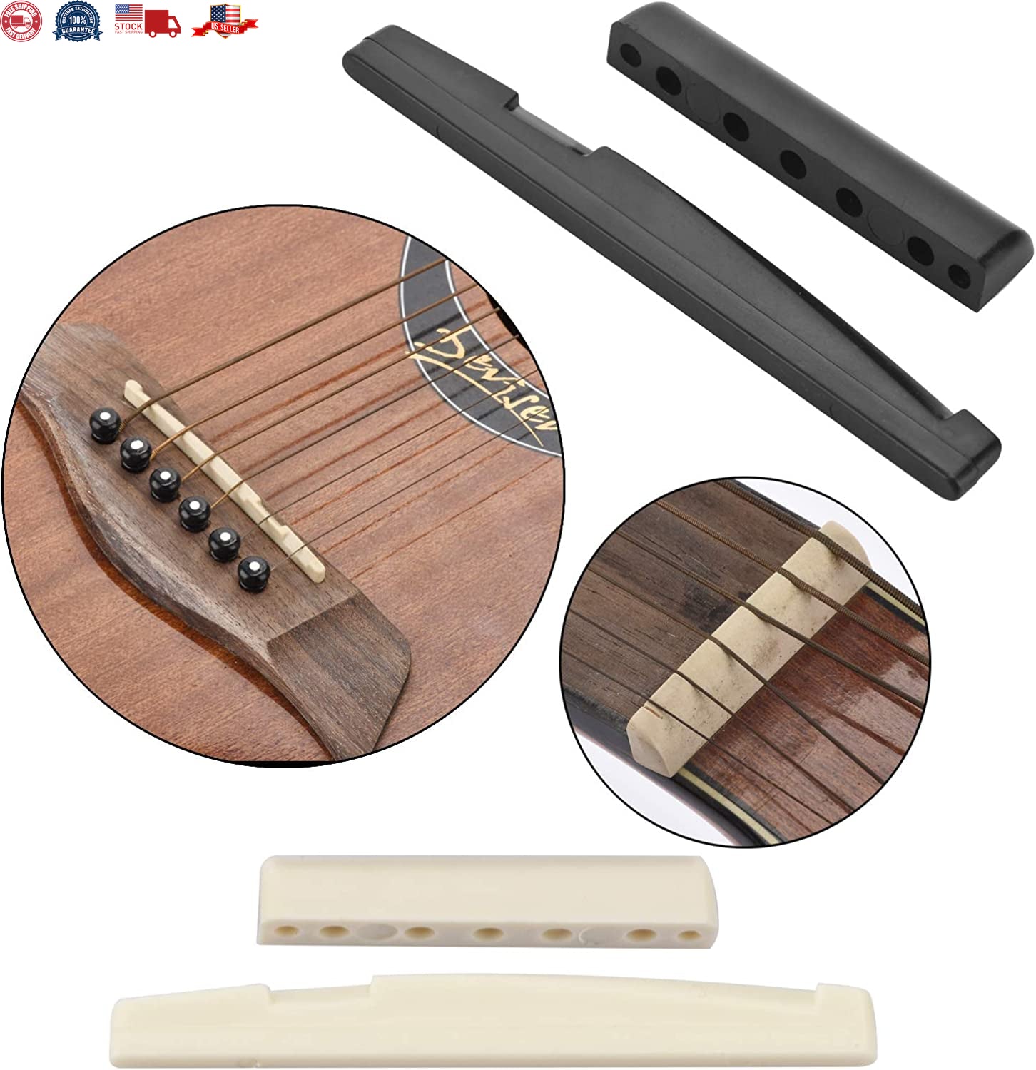 36PCS Acoustic Guitar Bridge Pins Pegs with 2 PCS Guitar Saddle Nut and Bridg...