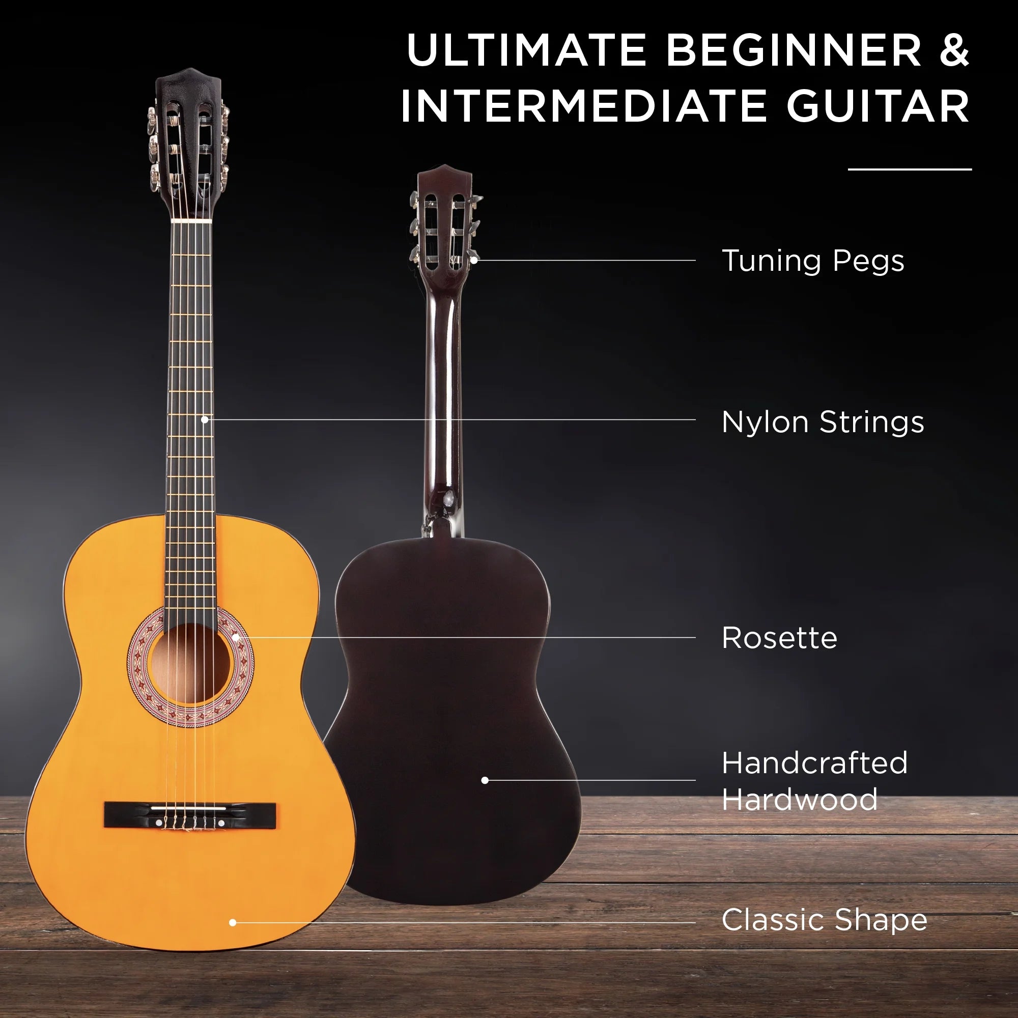 38In Beginner Acoustic Guitar Starter Kit W/ Gig Bag, Strap, Extra Strings - Natural