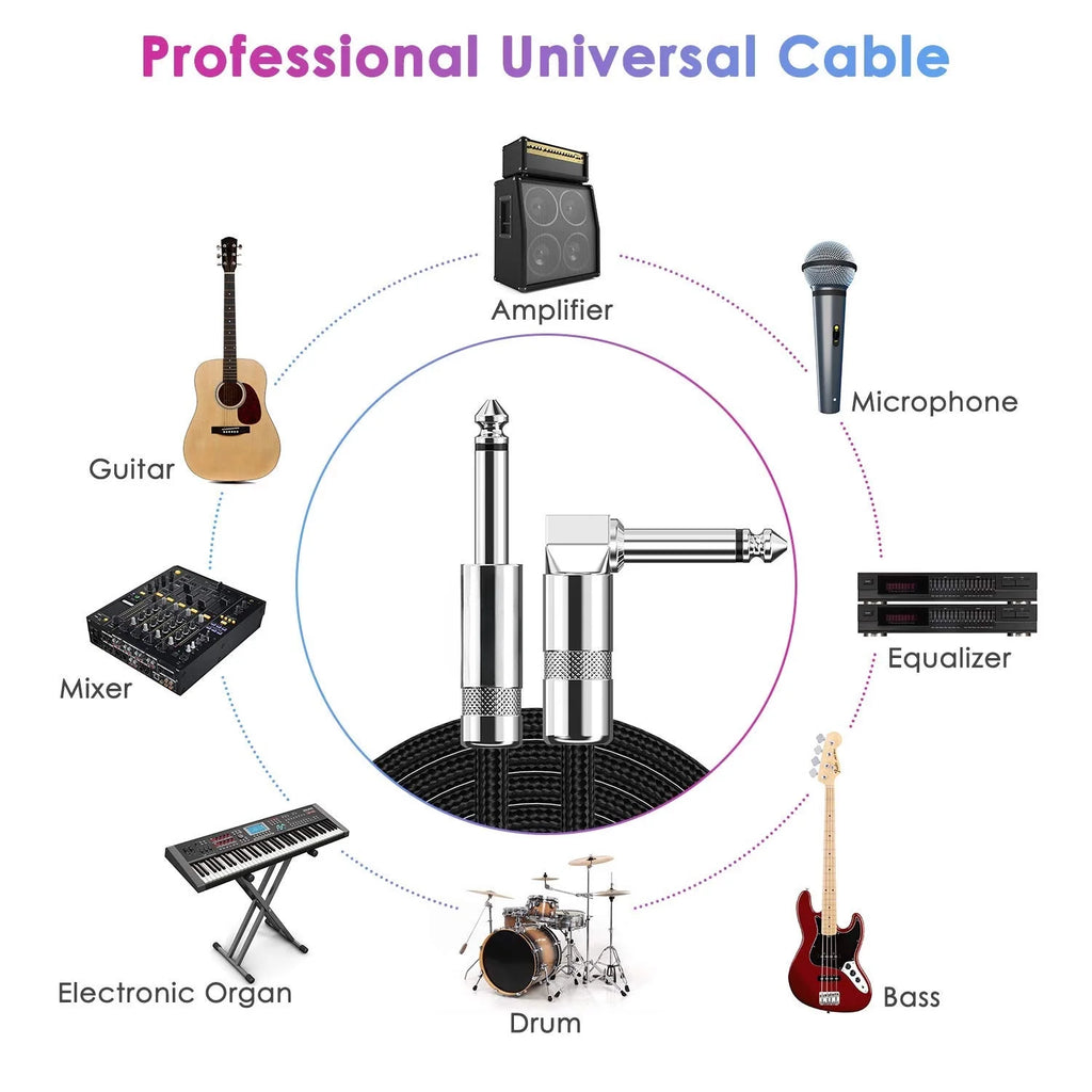 Guitar Cable 10FT 2 Pack Instrument Cable Guitar Cord Electric Guitar Cable Guitar AMP Cord for Bass Guitar Keyboard 1/4 Inch Cable Right Angle Black Blue