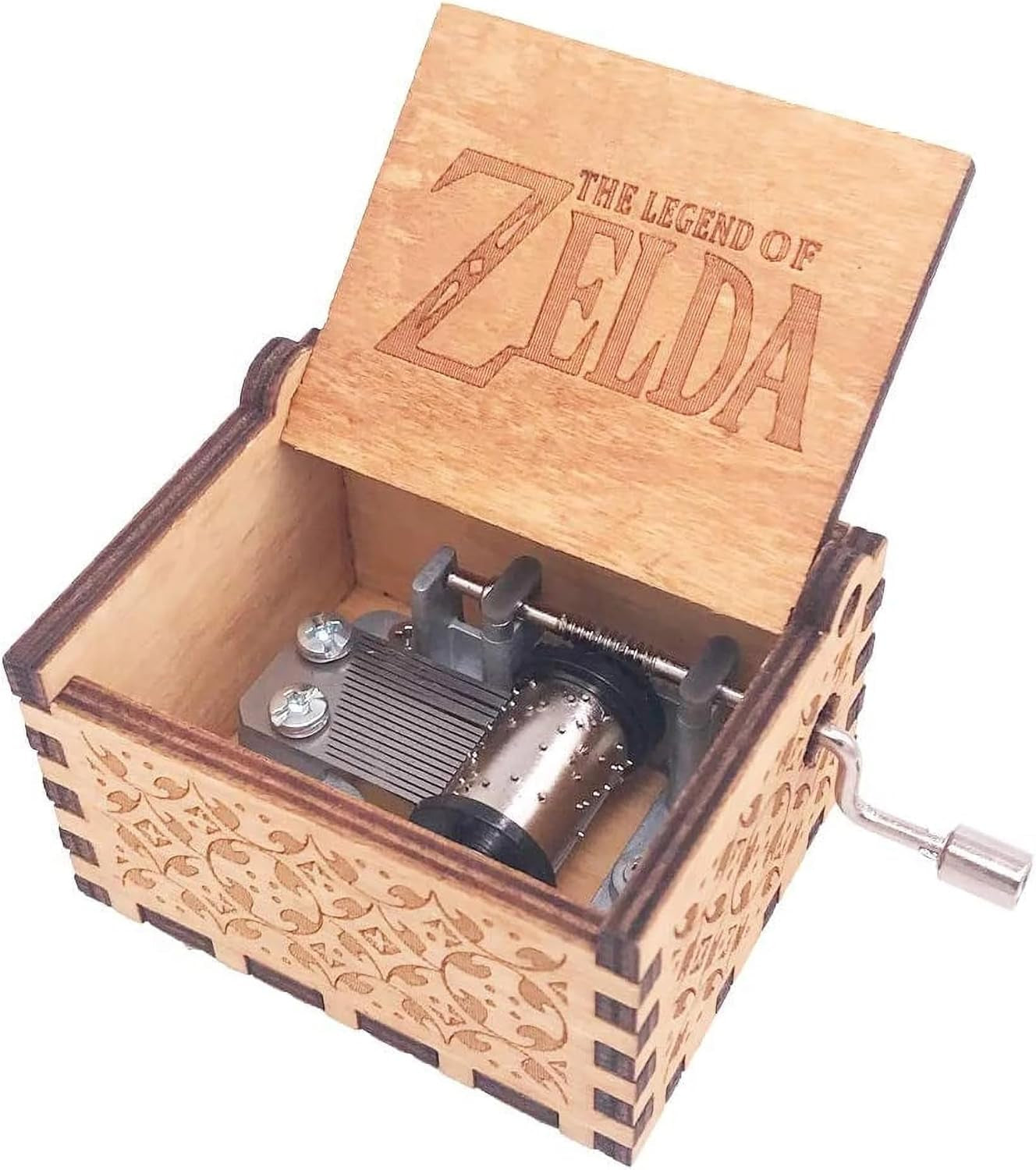 Music Box Hand Crank Musical Box Antique Engraved Carved Crafts,Play Song of Storms,Brown