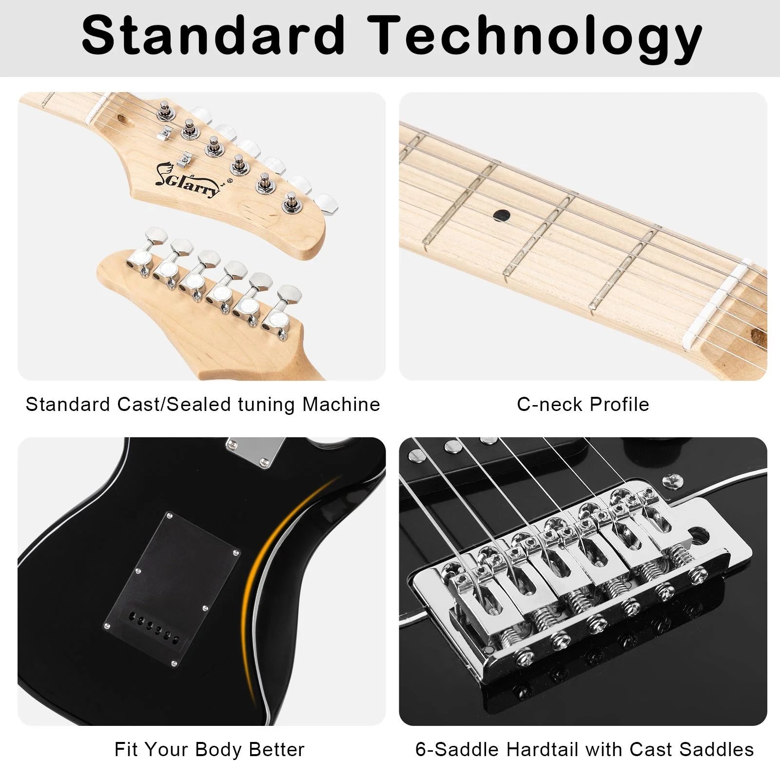6 Strings Right Hand Electric Guitar Package for Beginner,Black