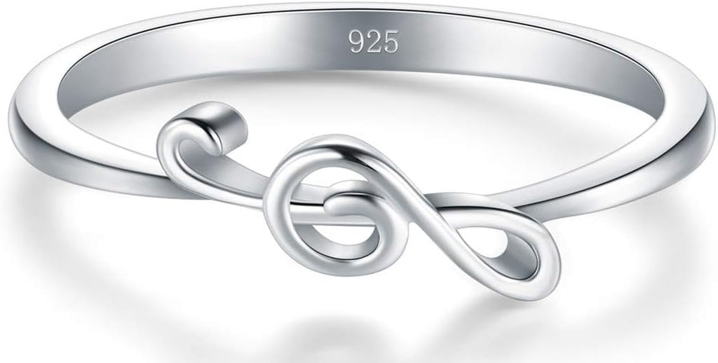 925 Sterling Silver Ring - Stackable Music Note Band - Comfort Fit Silver Rings Women - Music Note Silver Band Ring - Fine Jewellery Stackable Ring, 2Mm, Size 4-12