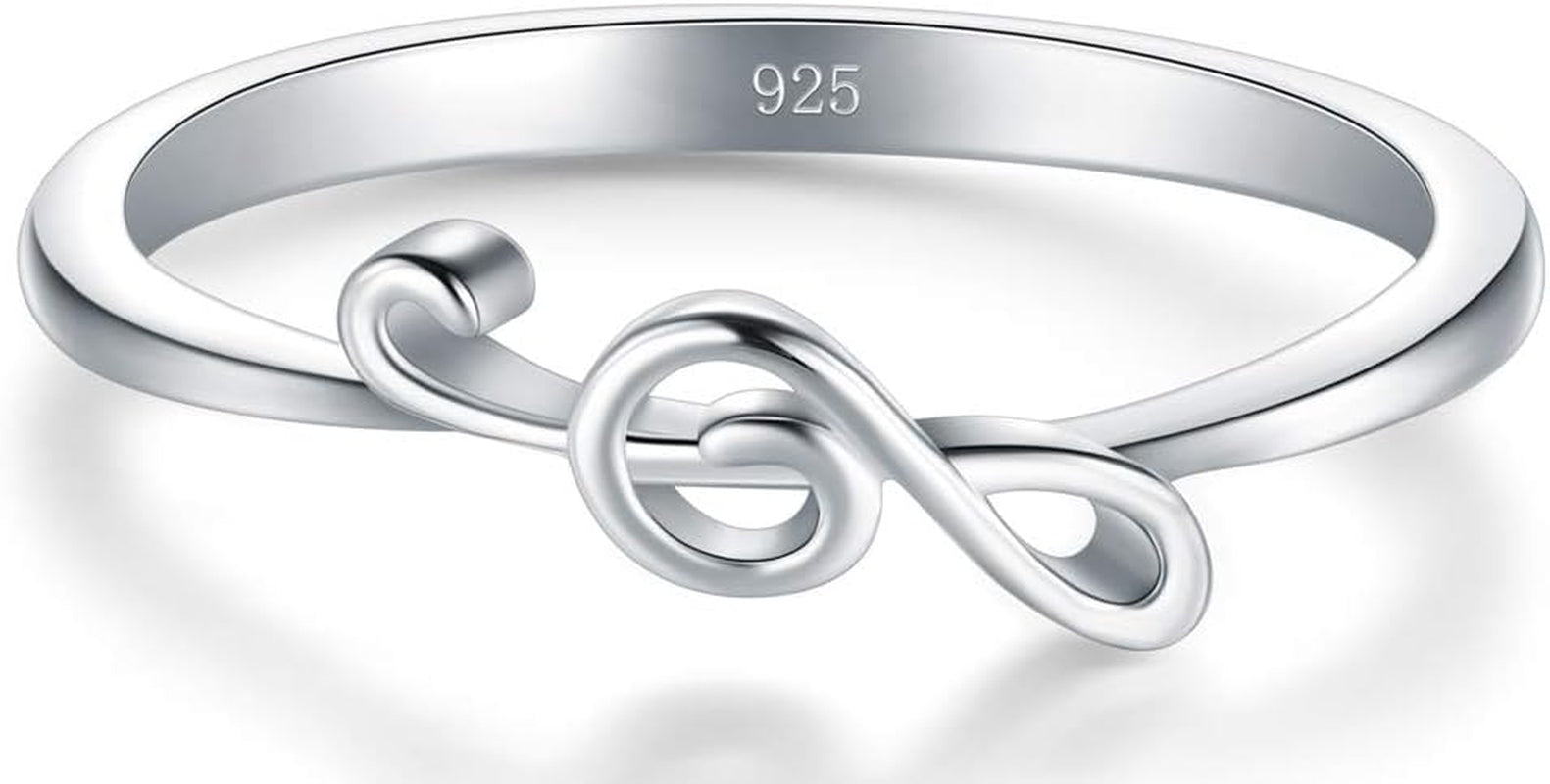 925 Sterling Silver Ring - Stackable Music Note Band - Comfort Fit Silver Rings Women - Music Note Silver Band Ring - Fine Jewellery Stackable Ring, 2Mm, Size 4-12