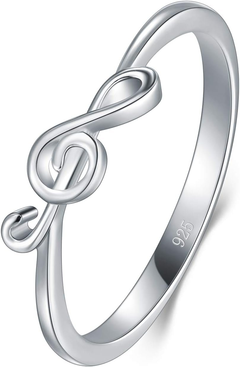 925 Sterling Silver Ring - Stackable Music Note Band - Comfort Fit Silver Rings Women - Music Note Silver Band Ring - Fine Jewellery Stackable Ring, 2Mm, Size 4-12