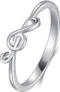925 Sterling Silver Ring - Stackable Music Note Band - Comfort Fit Silver Rings Women - Music Note Silver Band Ring - Fine Jewellery Stackable Ring, 2Mm, Size 4-12