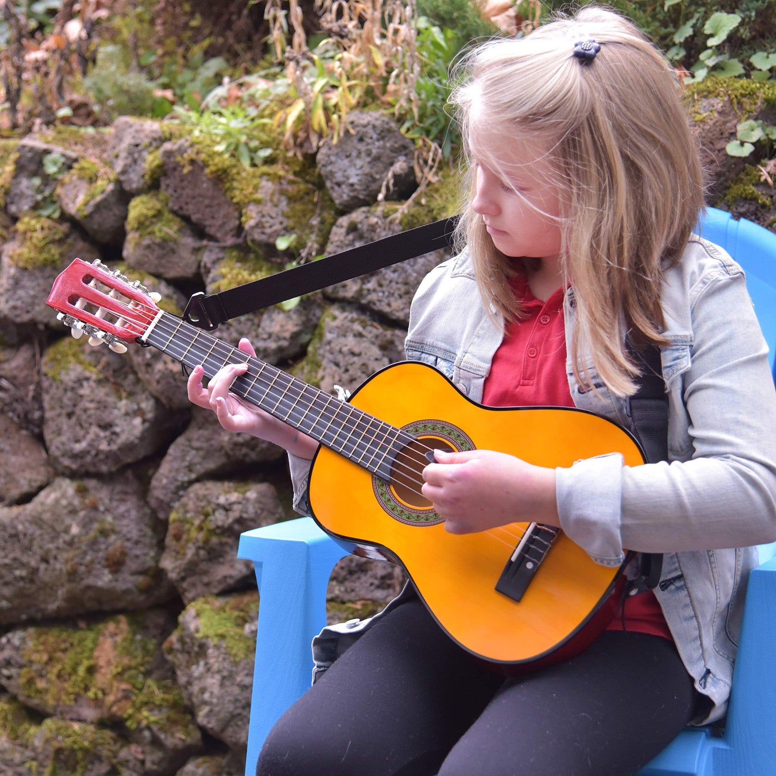30" Left Handed Wood Guitar with Case and Accessories for Kids/Girls/Boy