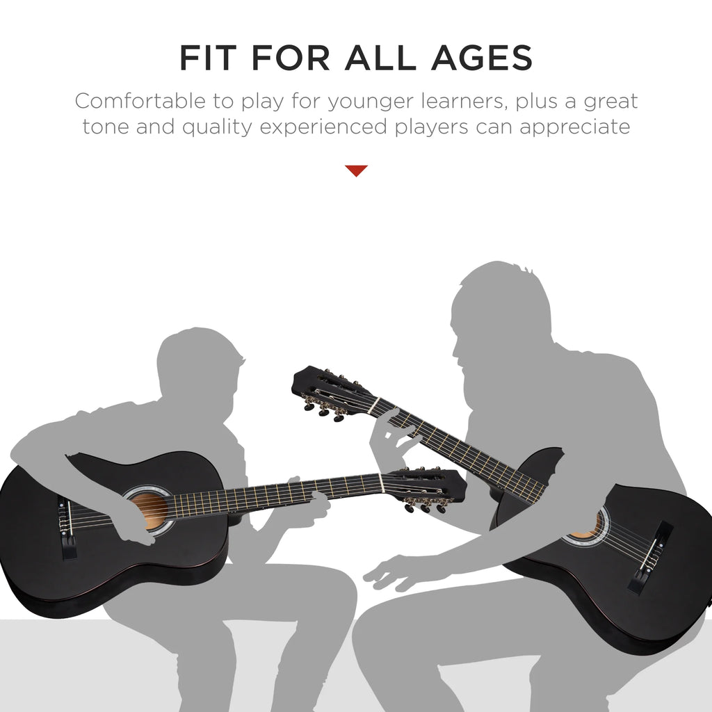 38In Beginner Acoustic Guitar Starter Kit W/ Gig Bag, Strap, Extra Strings - Matte Black