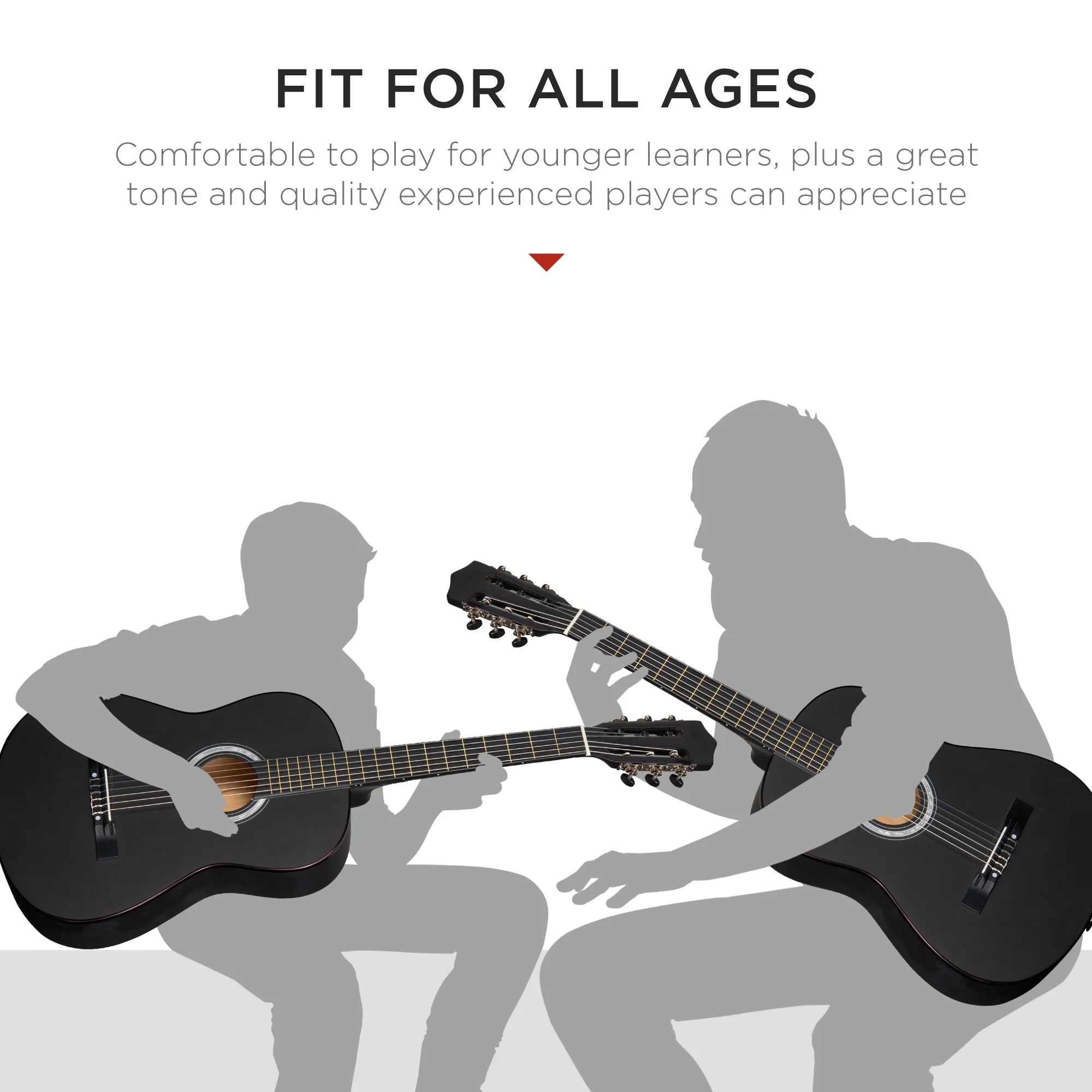 38In Beginner Acoustic Guitar Starter Kit W/ Gig Bag, Strap, Extra Strings - Matte Black