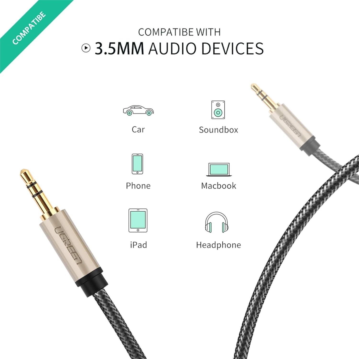 3.5Mm Male to Male Auxiliary Aux Stereo Professional Hifi Cable with Silver-Plating Copper Core, Gold Plated, Nylon Braid, Tangle-Free for for Audiophile/Musical Lovers ,Silver 2M 6Ft