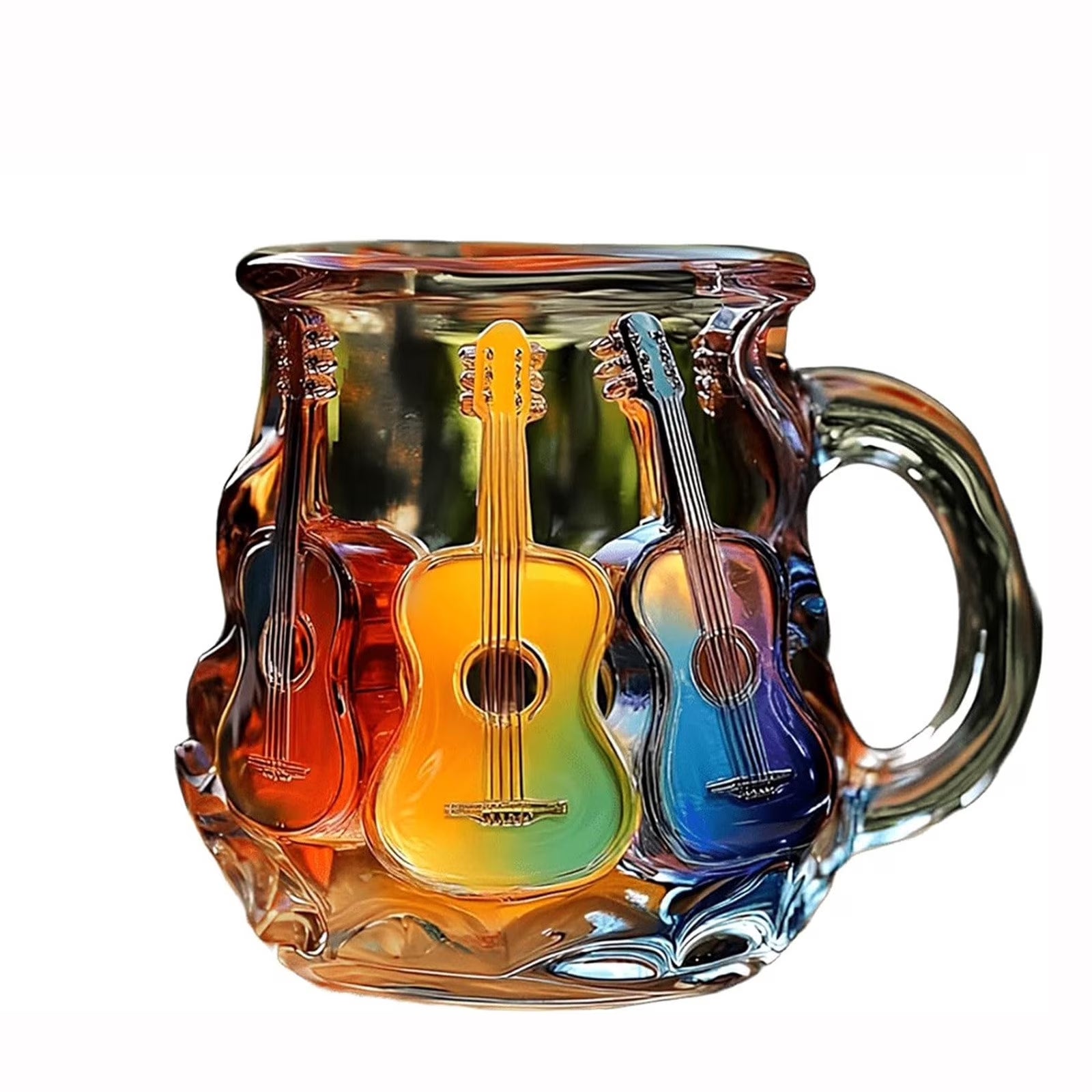 Guitar Art Mug with Painted Novelty Glass Coffee Cup for Music Lovers and Teachers Microwave and Dishwasher Safe Unique Musical Gift for Desks and Decor 12.5X9X9Cm Size