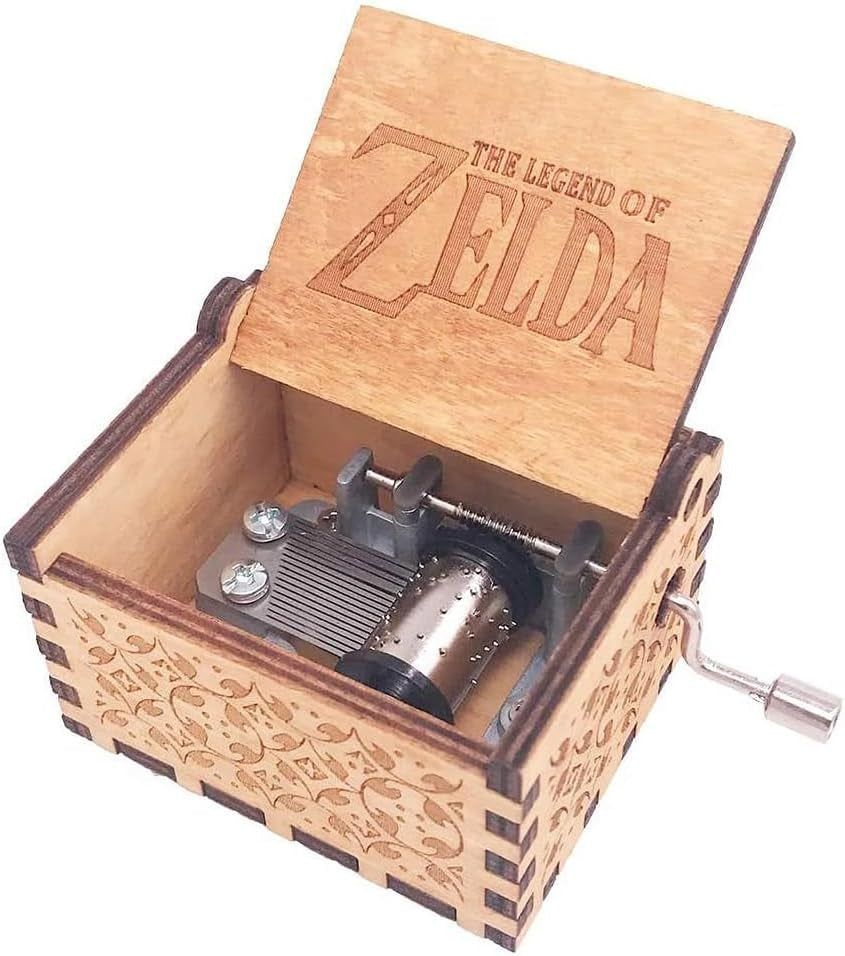 Music Box Hand Crank Musical Box Antique Engraved Carved Crafts,Play Song of Storms,Brown