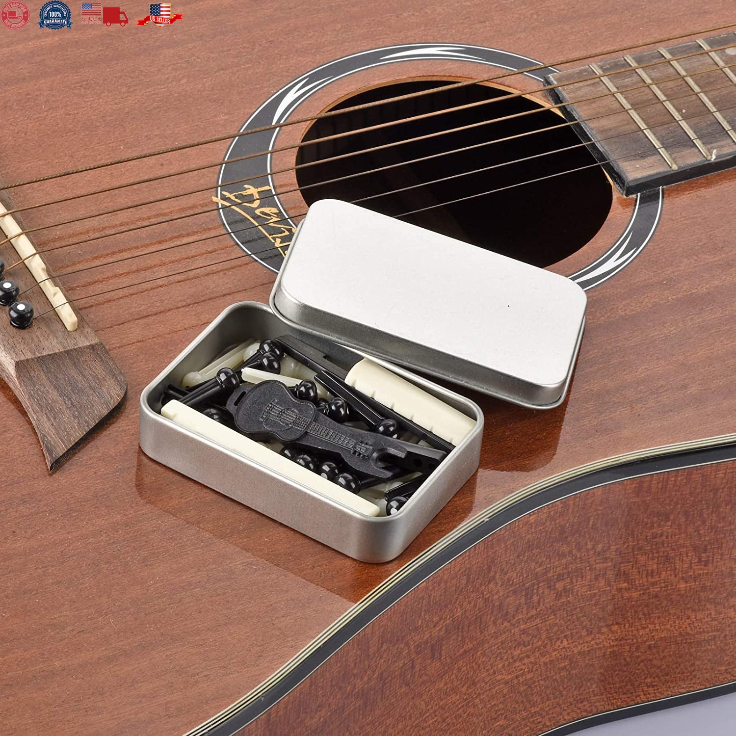 36PCS Acoustic Guitar Bridge Pins Pegs with 2 PCS Guitar Saddle Nut and Bridg...