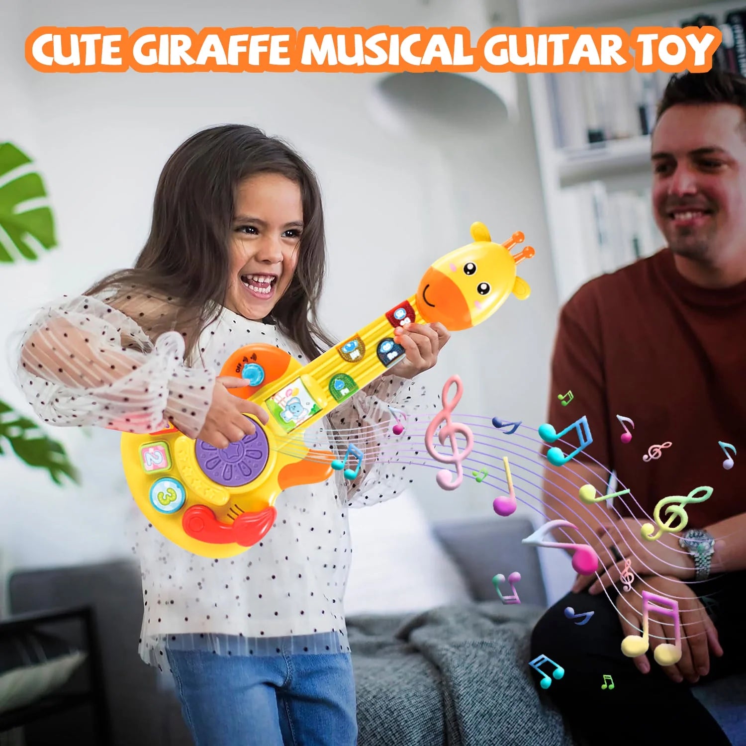 Toy Guitar for Toddlers, Kids Guitar Toys with Music & Colorful Light, Musical Instrument Toys for 1+ Year Old Girls Boys