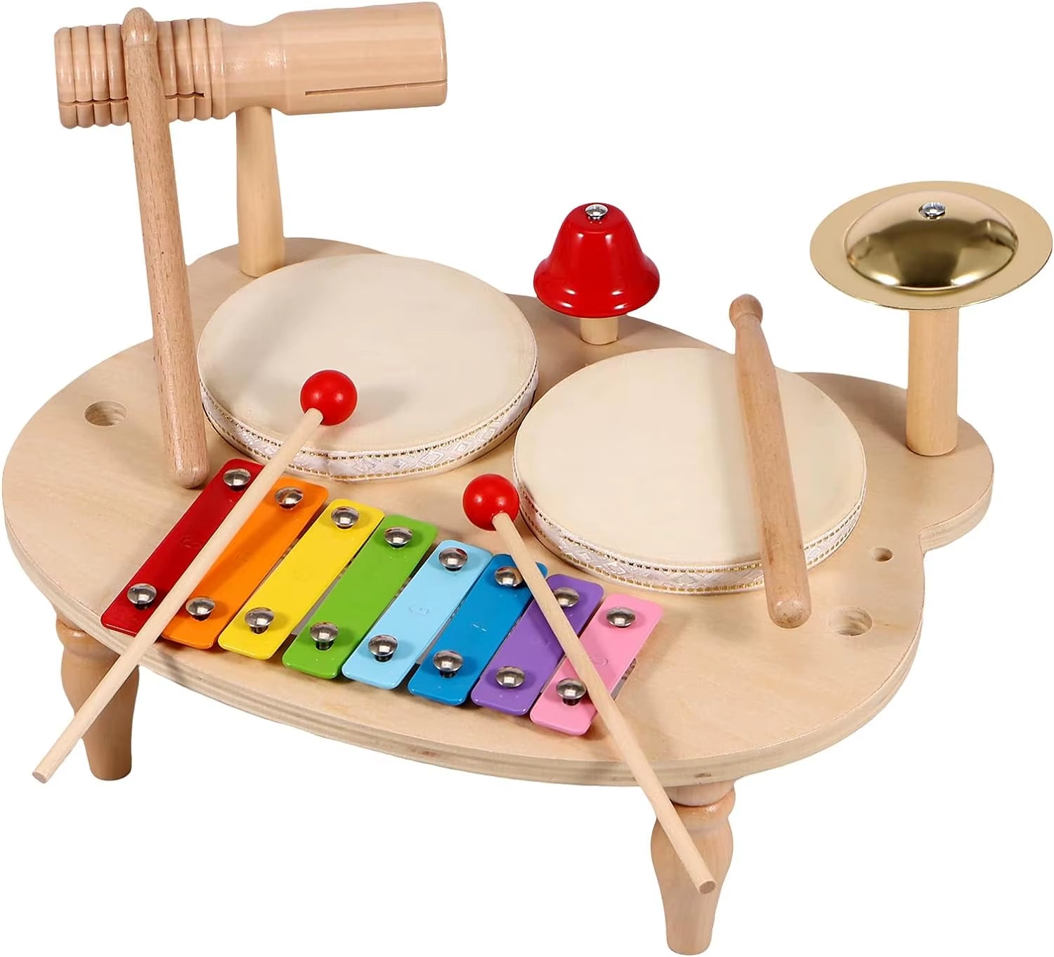Wooden Music Toys for Babies Children'S Multifunctional Music Knocking Table Early Education Kids Drum Set Music Toy Baby Gift