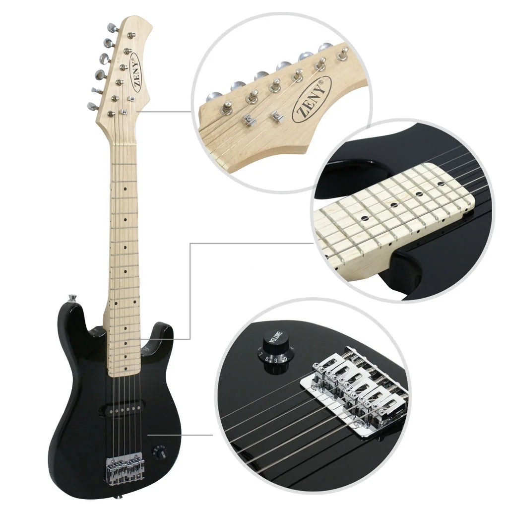 Kids Beginner Accessories Pack with 5W Amp Case 30" Electric Guitar, Black