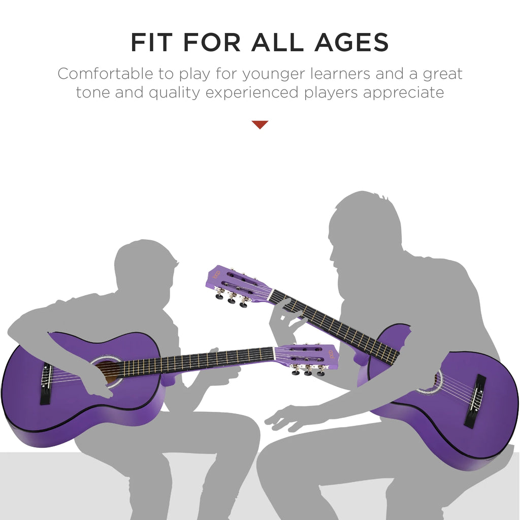 38In Beginner Acoustic Guitar Starter Kit W/ Gig Bag, Strap, Extra Strings - Purple