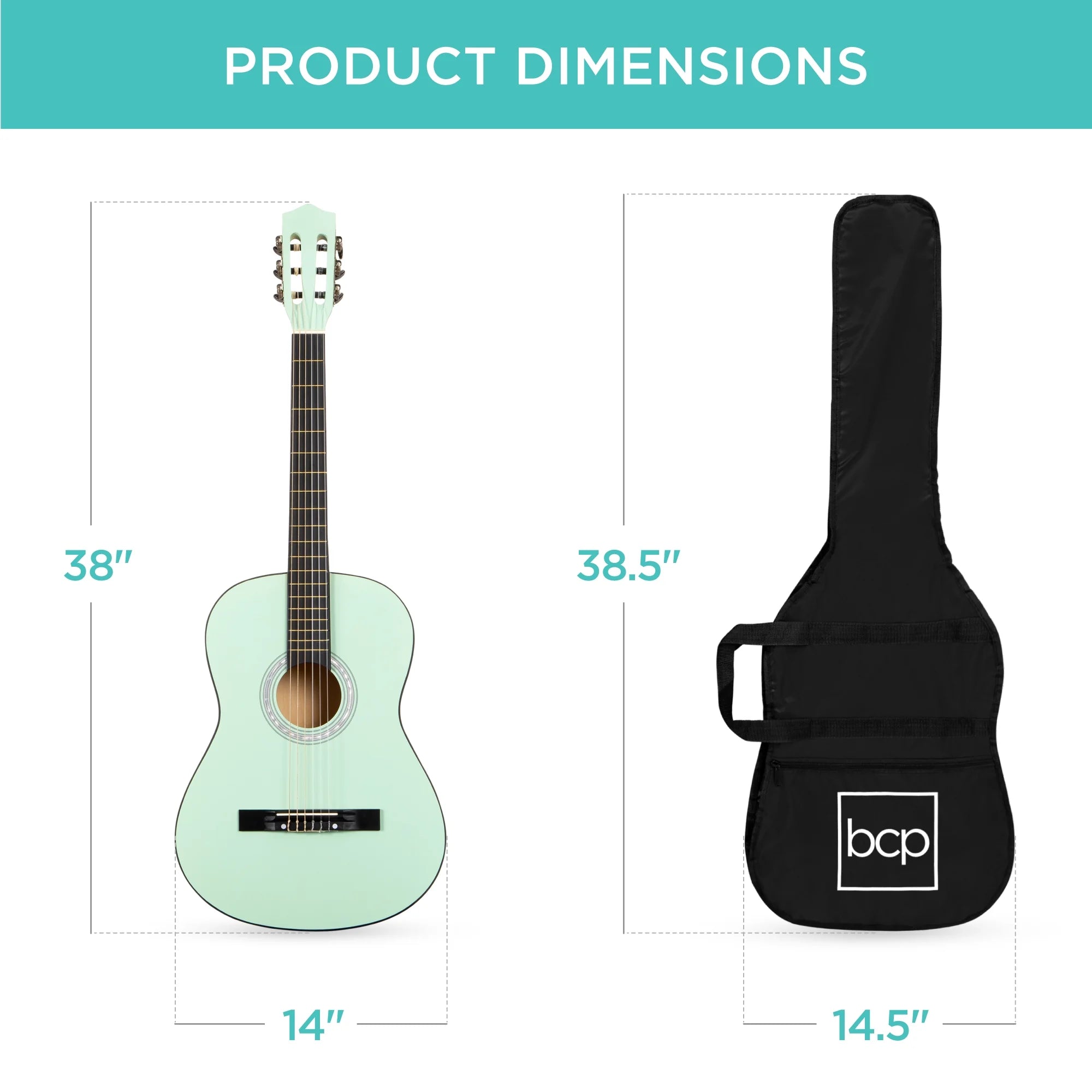 38In Beginner Acoustic Guitar Starter Kit W/ Gig Bag, Strap, Extra Strings - Socal Green