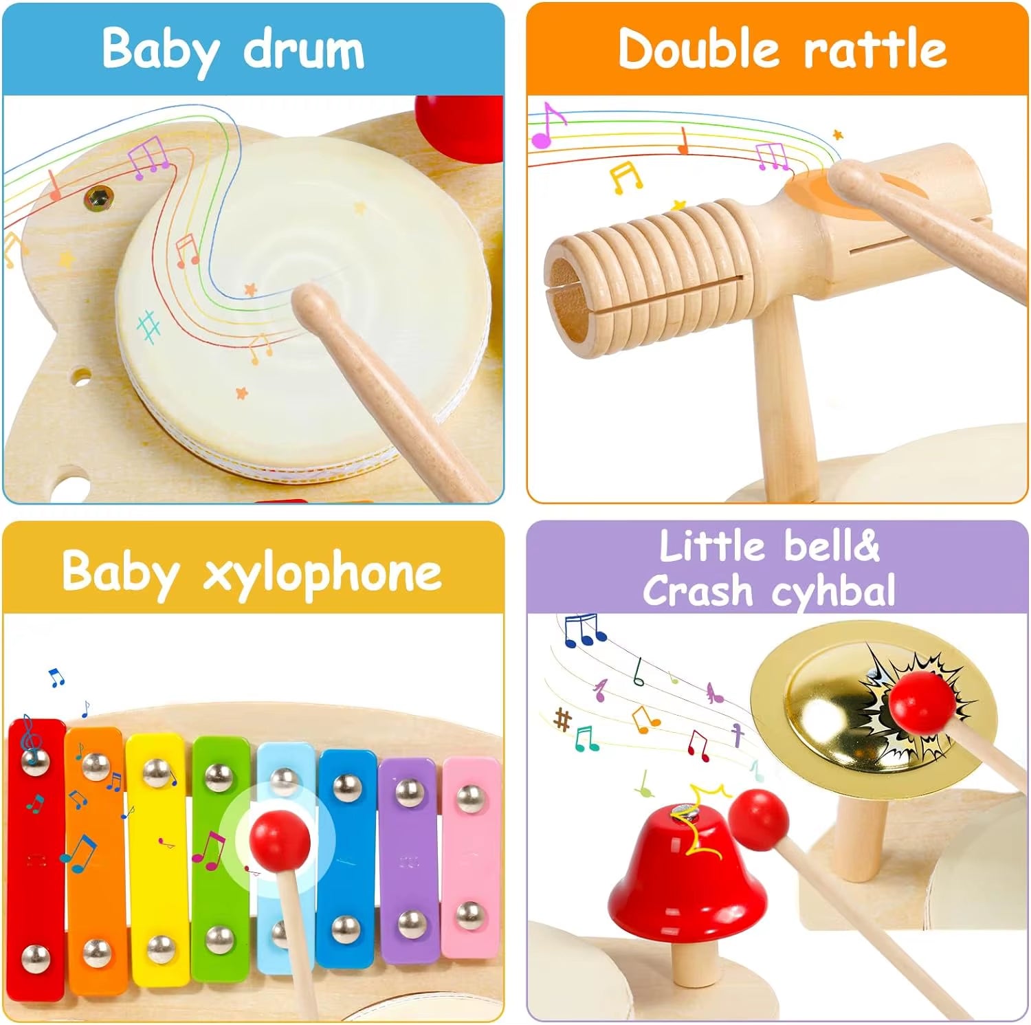 Wooden Music Toys for Babies Children'S Multifunctional Music Knocking Table Early Education Kids Drum Set Music Toy Baby Gift