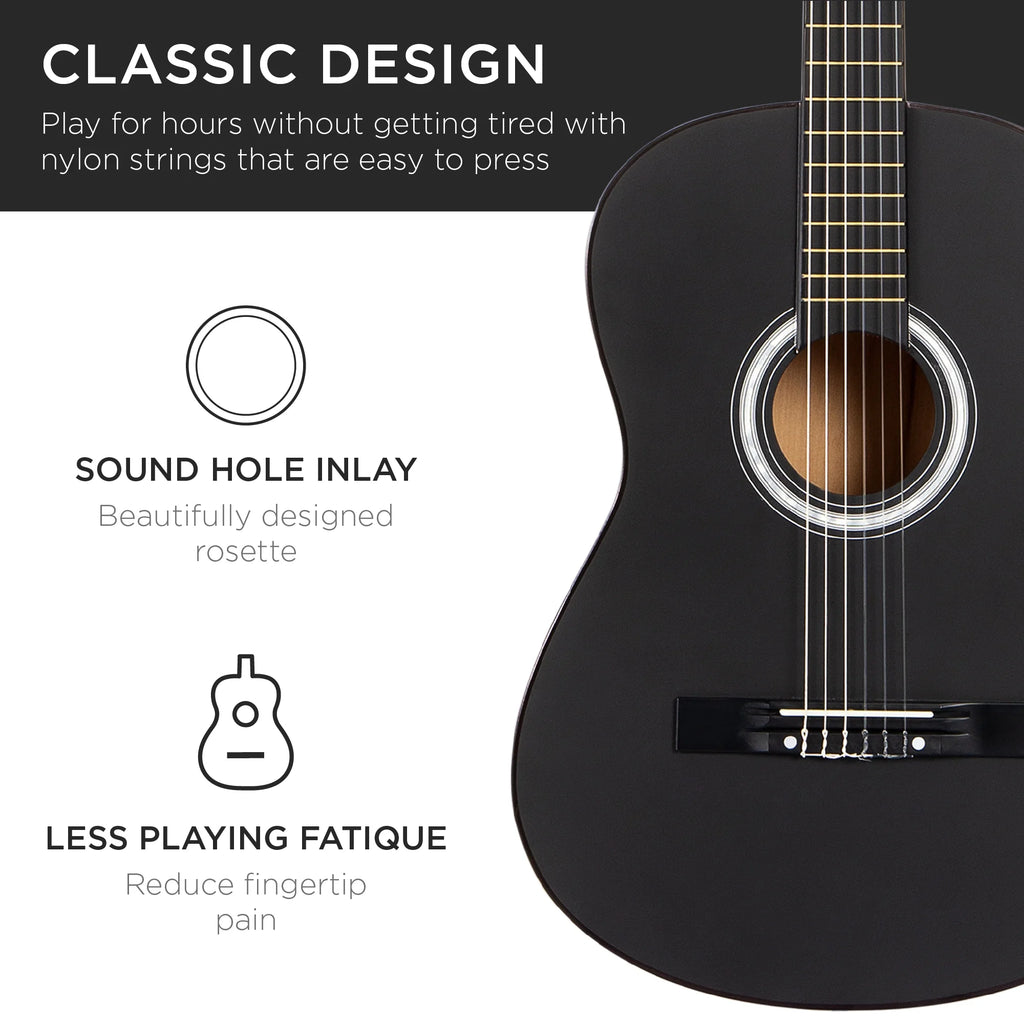 38In Beginner Acoustic Guitar Starter Kit W/ Gig Bag, Strap, Extra Strings - Matte Black