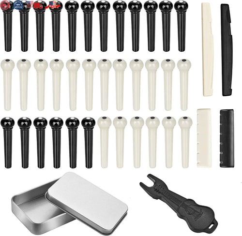 36PCS Acoustic Guitar Bridge Pins Pegs with 2 PCS Guitar Saddle Nut and Bridg...