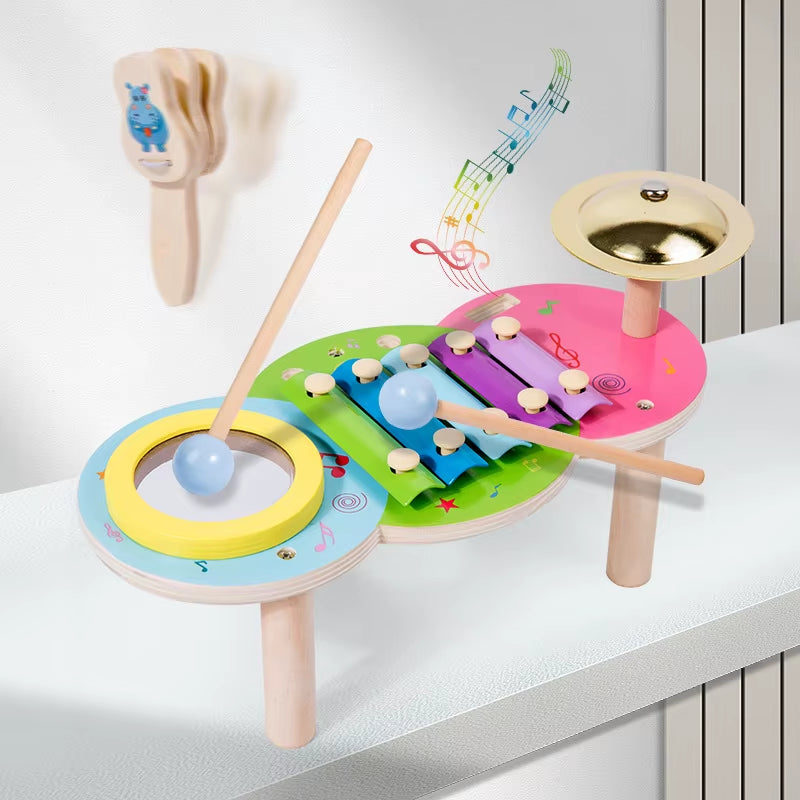 Wooden Music Toys for Babies Children'S Multifunctional Music Knocking Table Early Education Kids Drum Set Music Toy Baby Gift