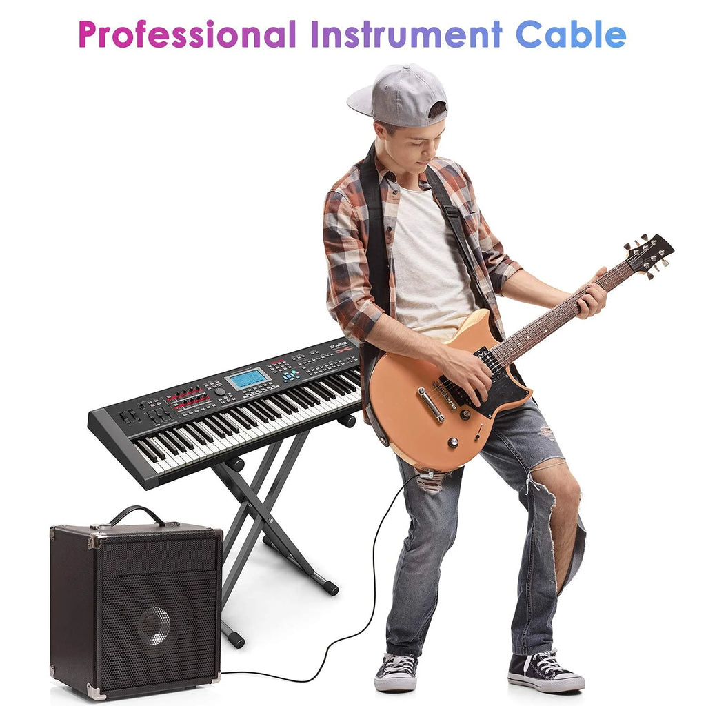 Guitar Cable 10FT 2 Pack Instrument Cable Guitar Cord Electric Guitar Cable Guitar AMP Cord for Bass Guitar Keyboard 1/4 Inch Cable Right Angle Black Blue