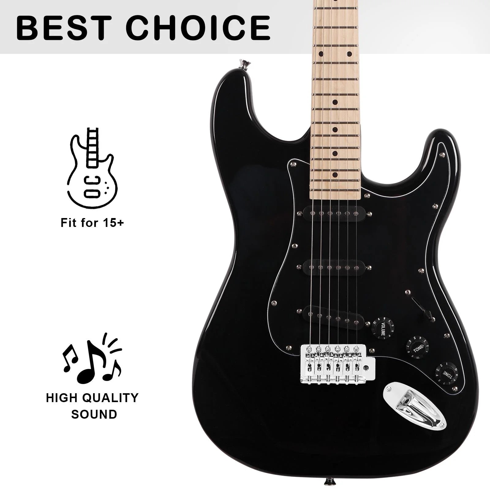 6 Strings Right Hand Electric Guitar Package for Beginner,Black
