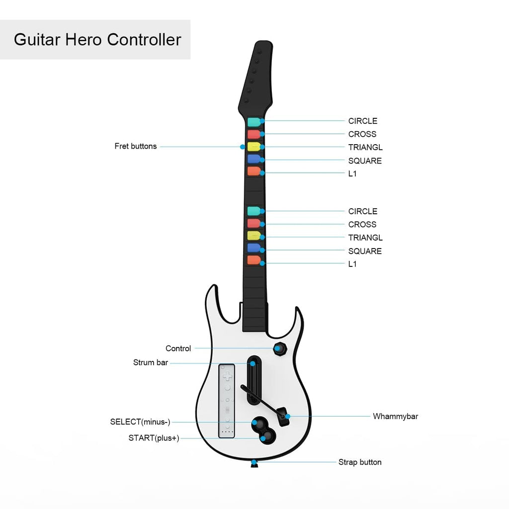 Guitar Controller, Wireless Guitar Hero Controller for Wii, Rock Band 2, Wii U, Clone Hero Games (Excluding Rock Band 1)