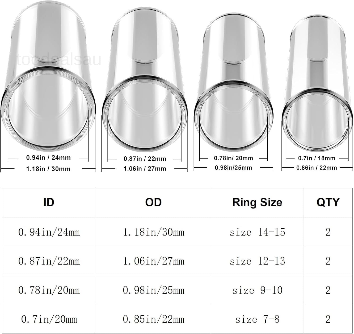 8 Pieces Glass Guitar Slide for Electric and Multisize - Length 2.76 Inch, Clear