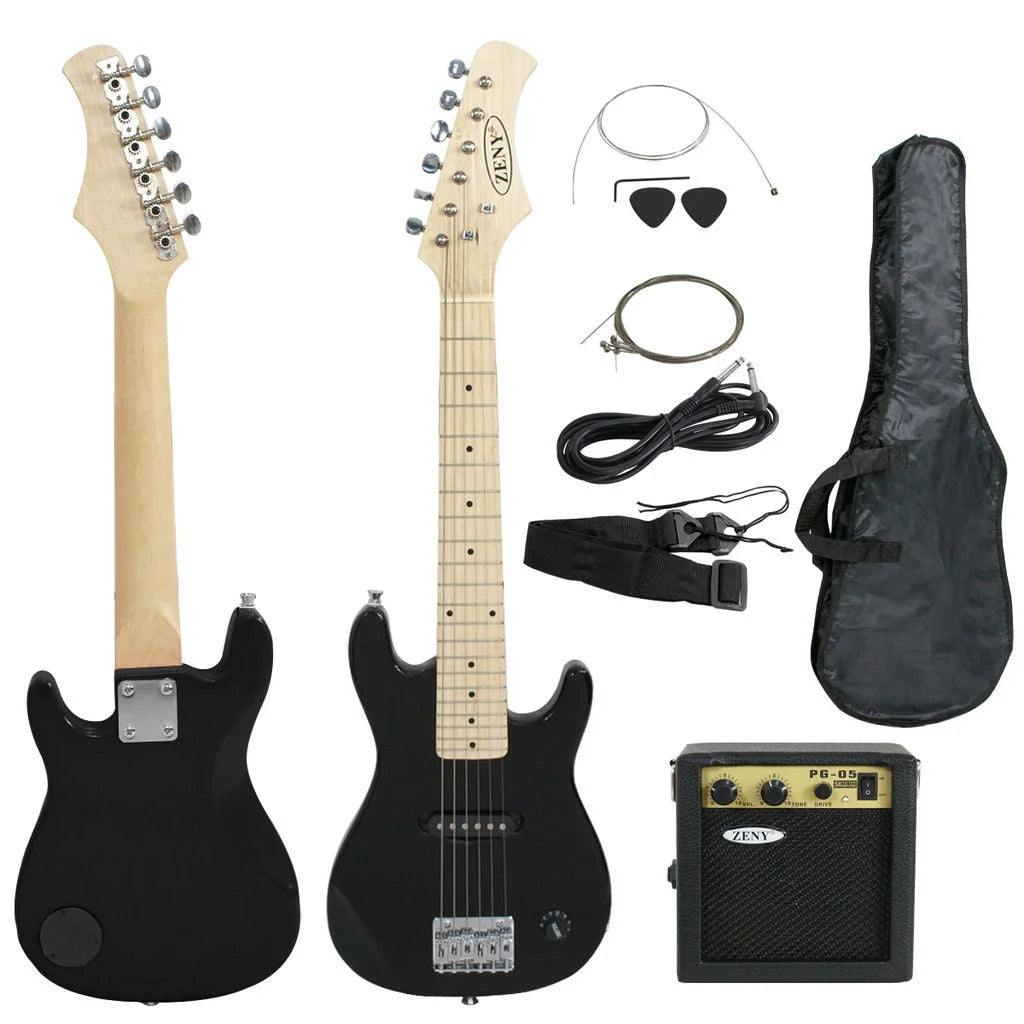 Kids Beginner Accessories Pack with 5W Amp Case 30" Electric Guitar, Black