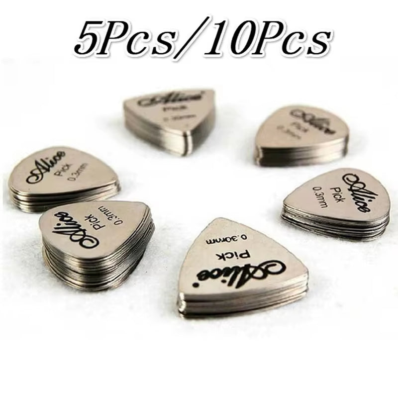 5Pcs10Pcs Metal Guitar Pick 0.3Mm Thin Durable Silver Color Professional Bass Ukelele Guitar Picks Guitar Amplifier Bass Guitar