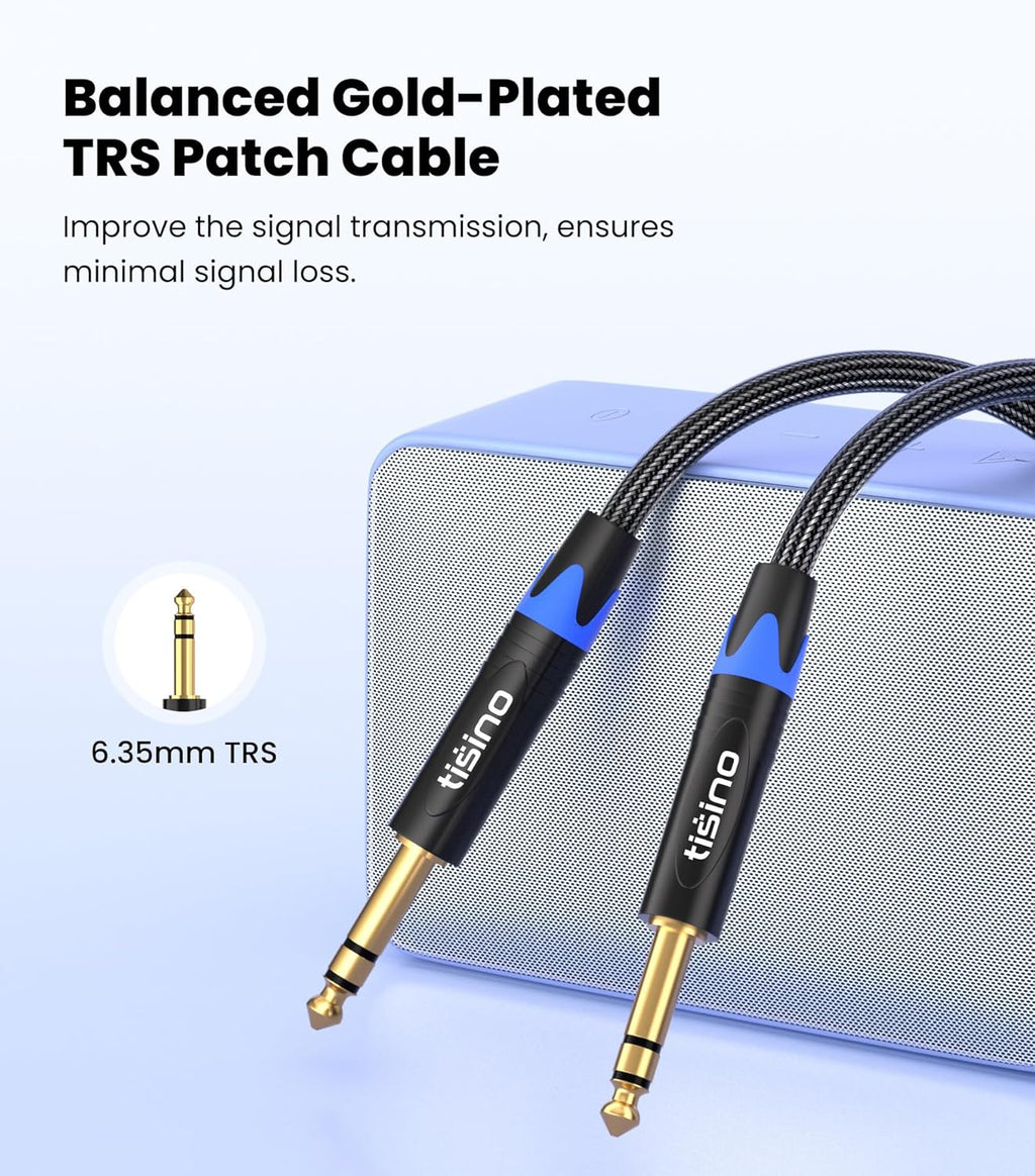 1/4 Inch TRS Cable, Quarter Inch 1/4 TRS Balanced Stereo Audio Cable Male to Male Pro Interconnect Cable Guitar Cable, Nylon Braid - 3 FT