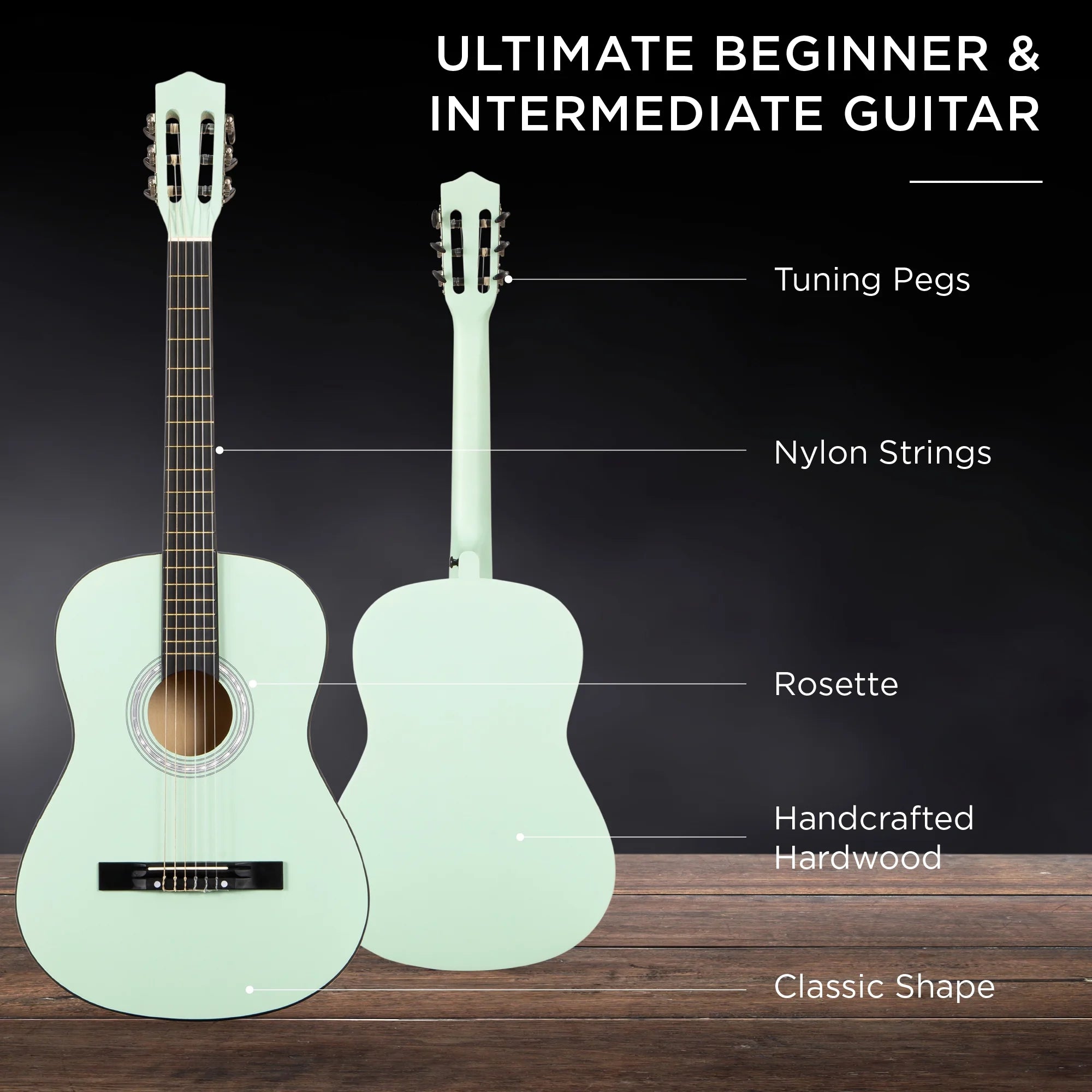 38In Beginner Acoustic Guitar Starter Kit W/ Gig Bag, Strap, Extra Strings - Socal Green