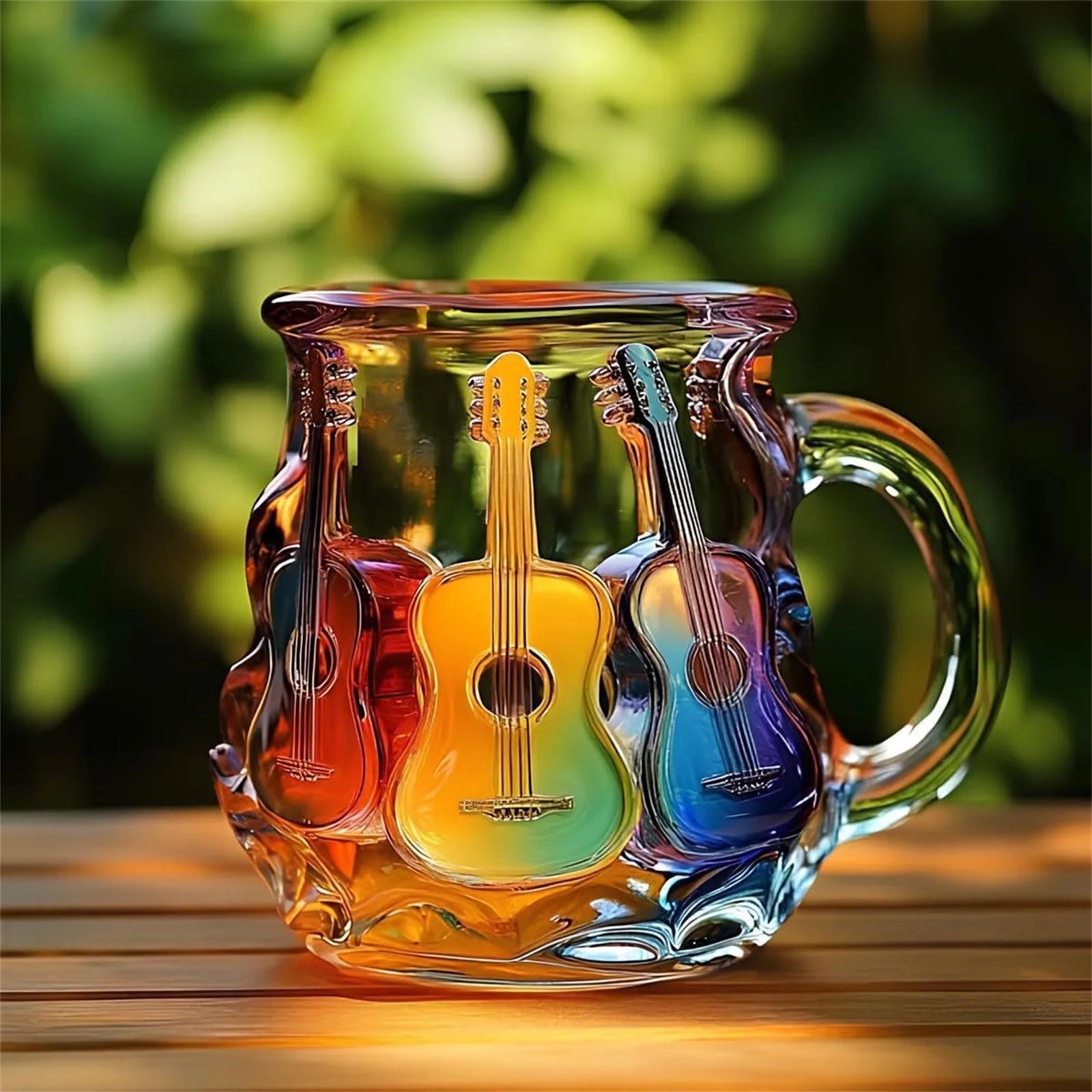 Guitar Art Mug with Painted Novelty Glass Coffee Cup for Music Lovers and Teachers Microwave and Dishwasher Safe Unique Musical Gift for Desks and Decor 12.5X9X9Cm Size