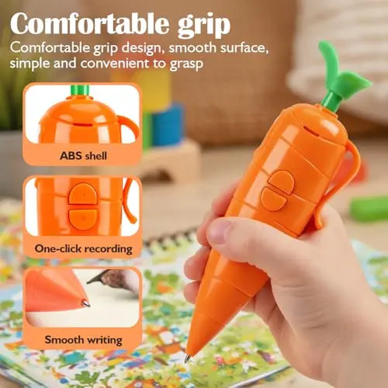 60-Second Voice Recorder with Playback & Audio Recorder Pen - Cute Carrot-Shaped Recorder Device, Smooth-Writing Ballpoint Pen - Fun & Creative Gift for Kids, Students, Teachers