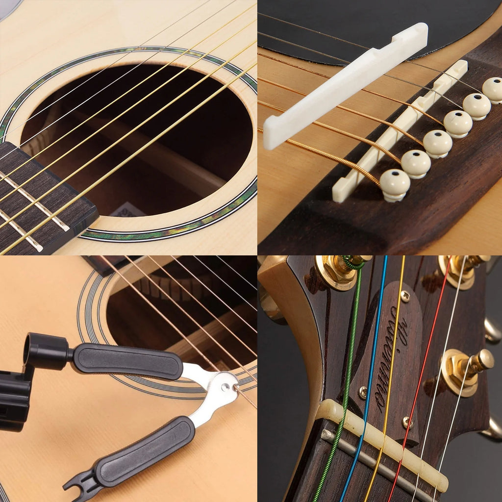 Guitar Accessories Kit, 45Pcs Guitar Tool Replacement W/ Guitar Strings, Guitar Picks, Guitar Nut/Saddle, 3-In-1 Restring Tool, Guitar Hanger, Bridge Pin for Acoustic/Electric Guitar, Bass, Banjo