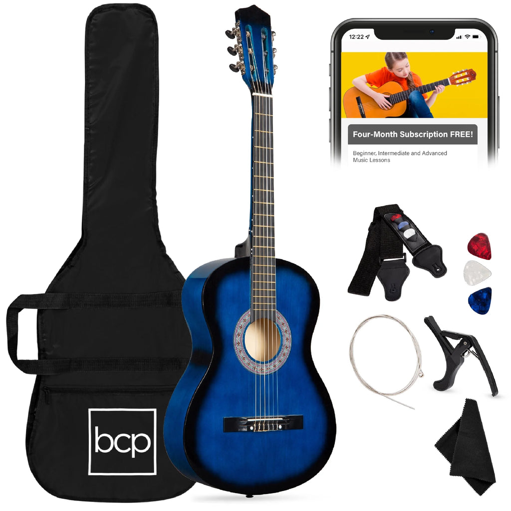 38In Beginner Acoustic Guitar Starter Kit W/ Gig Bag, Strap, Extra Strings - Blue