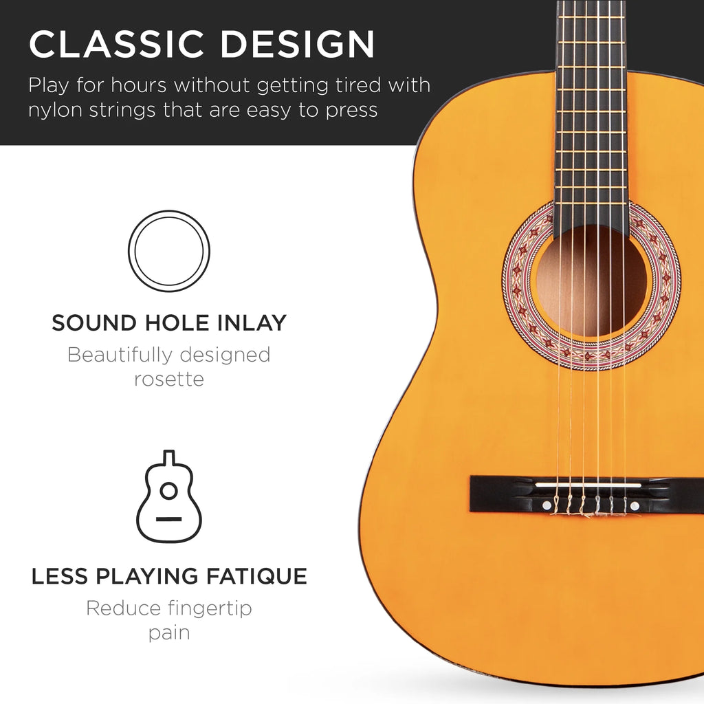 38In Beginner Acoustic Guitar Starter Kit W/ Gig Bag, Strap, Extra Strings - Natural