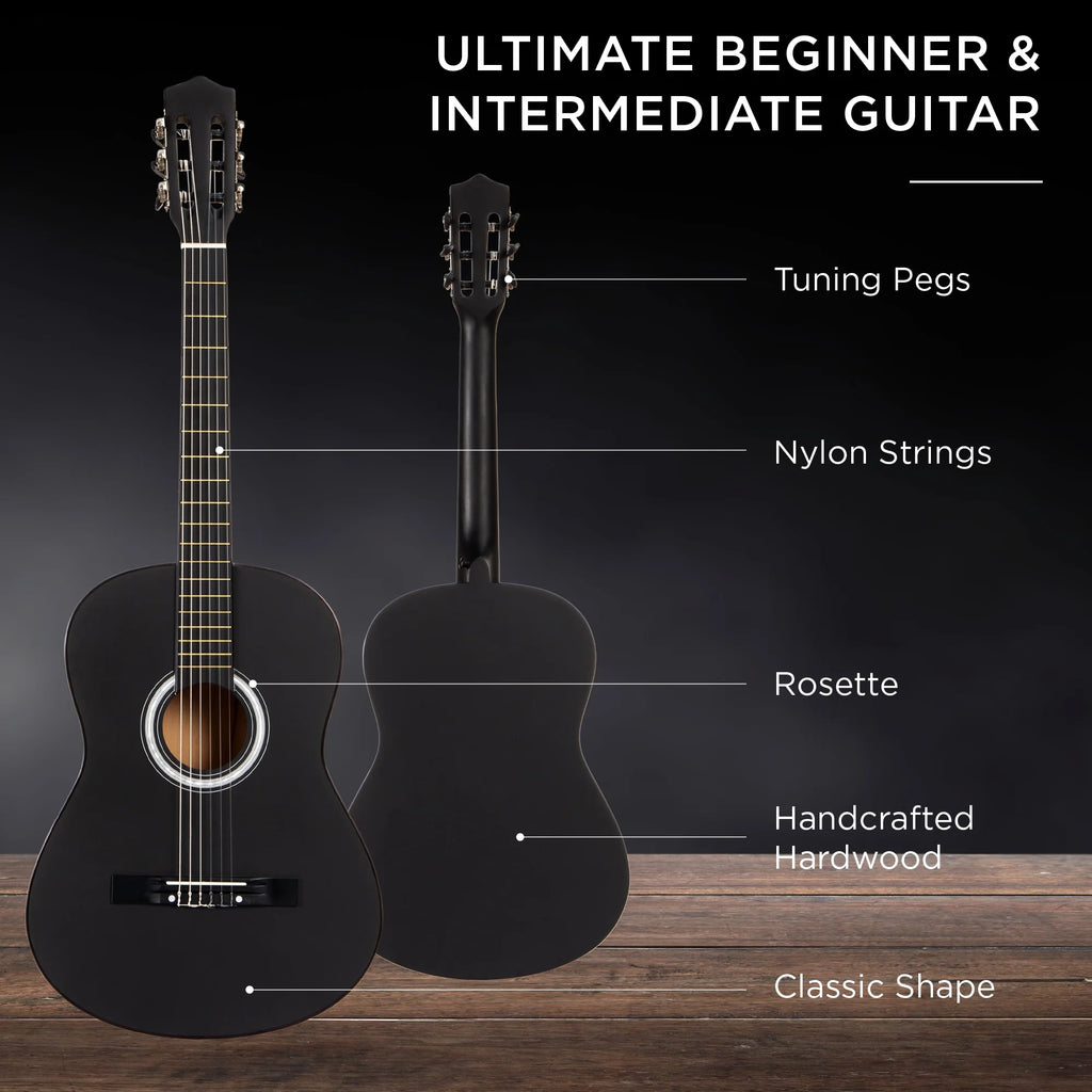 38In Beginner Acoustic Guitar Starter Kit W/ Gig Bag, Strap, Extra Strings - Matte Black