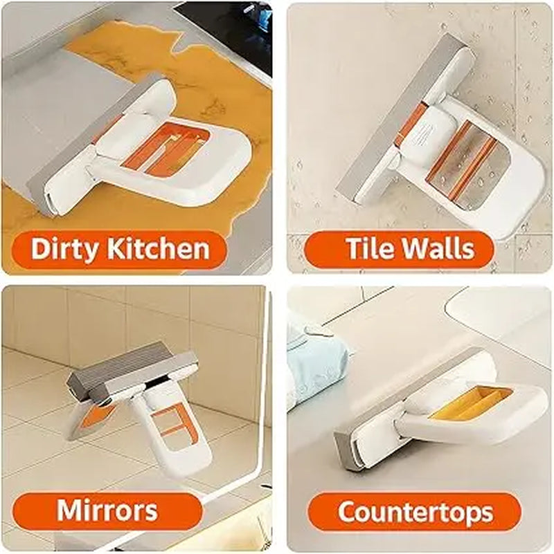[Pack of Two]Rozino Mini Mop 2025 New Upgrade Portable Self-Squeezing Mop for Small Spaces Wet & Dry Use Orange Color with Sponge Included Ideal for Bathroom Kitchens and Desktop Glass Cleaning Pack of 2