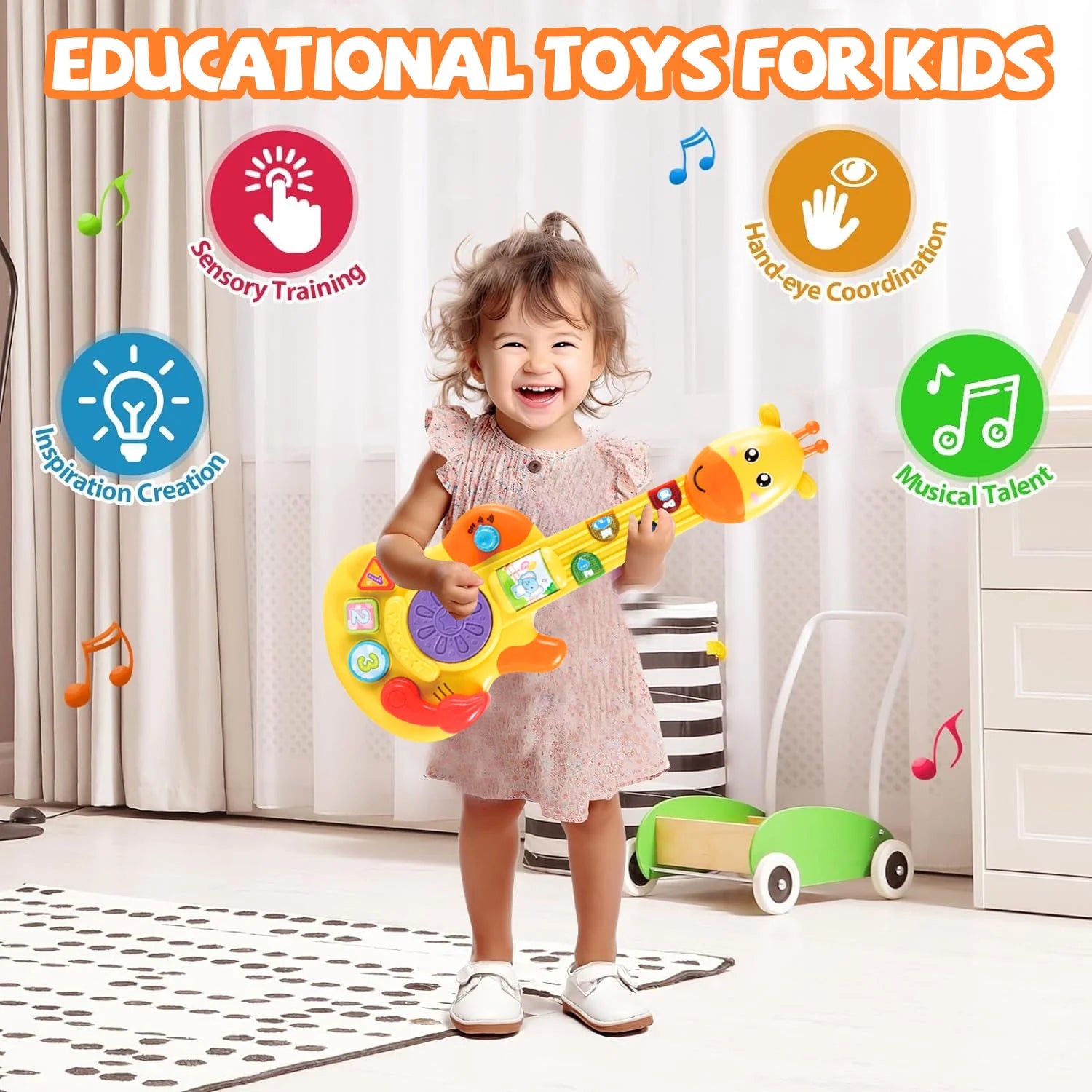 Toy Guitar for Toddlers, Kids Guitar Toys with Music & Colorful Light, Musical Instrument Toys for 1+ Year Old Girls Boys