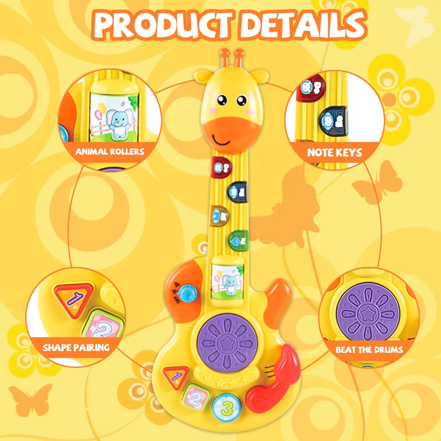 Toy Guitar for Toddlers, Kids Guitar Toys with Music & Colorful Light, Musical Instrument Toys for 1+ Year Old Girls Boys