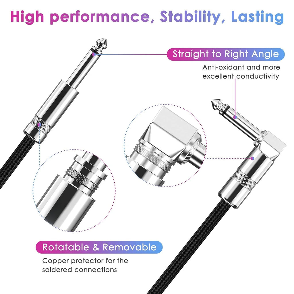 Guitar Cable 10FT 2 Pack Instrument Cable Guitar Cord Electric Guitar Cable Guitar AMP Cord for Bass Guitar Keyboard 1/4 Inch Cable Right Angle Black Blue