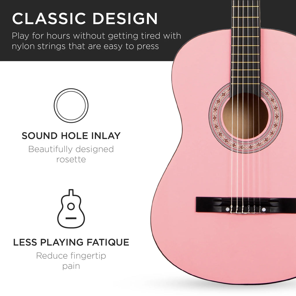 38In Beginner Acoustic Guitar Starter Kit W/ Gig Bag, Strap, Extra Strings - Pink